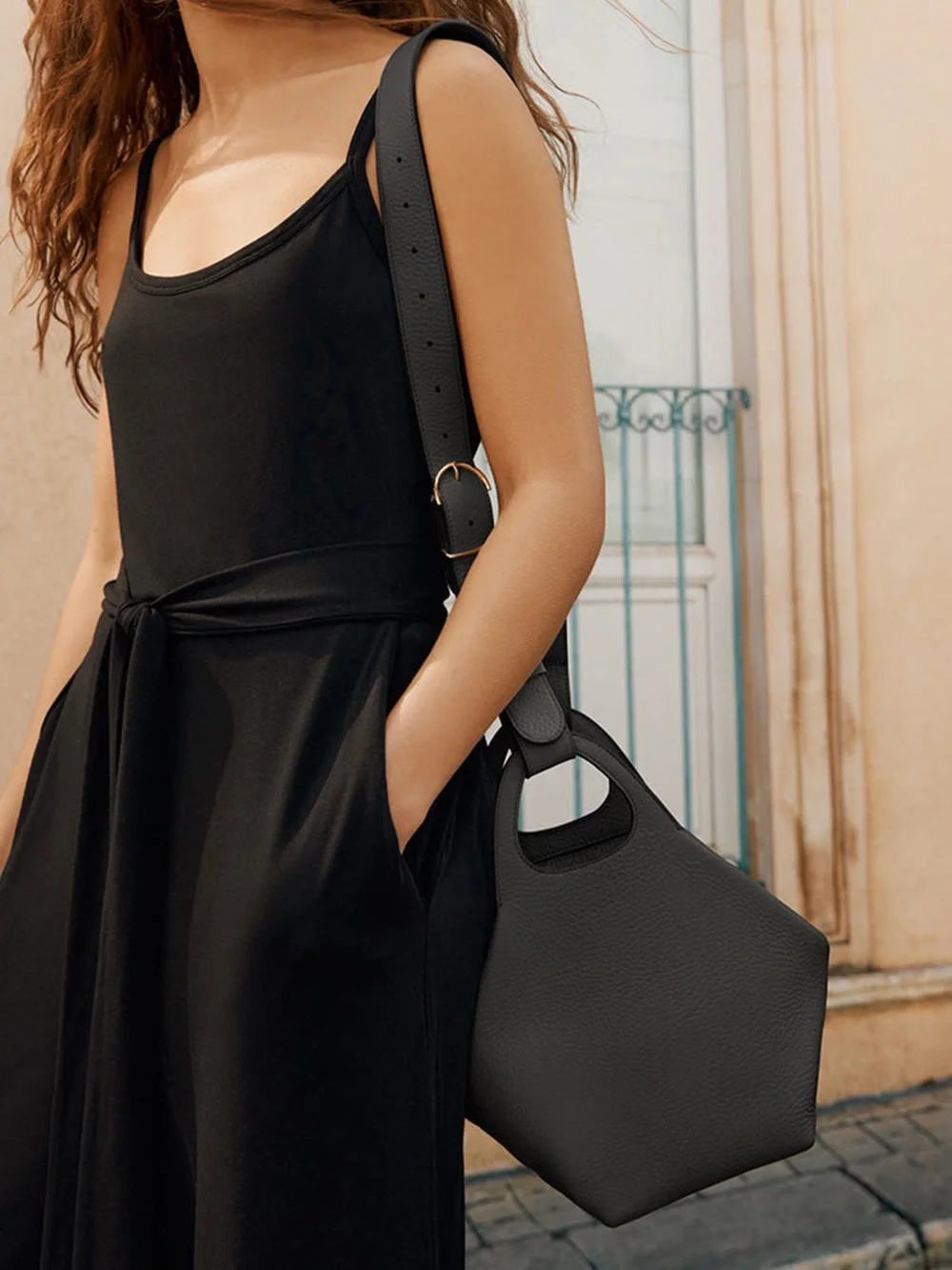 CUYANA Paloma Bag Black Pebbled Leather Tote Bag
